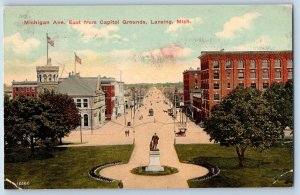 c1910's Michigan Avenue From Capitol Ground Monument Lansing Michigan Postcard