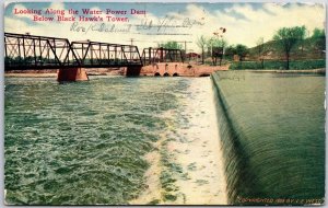Rock Island IL-Illinois, 1911 Water Power Dam Black Hawks Tower Posted Postcard