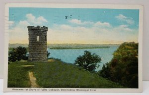 Monument at Grave of Julien Dubuque Overlooking Mississippi River Postcard A9