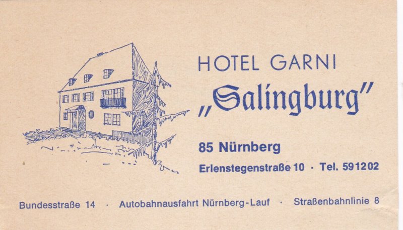 Germany Nuernberg Hotel Garni Galinburg Vintage Luggage Label sk2564