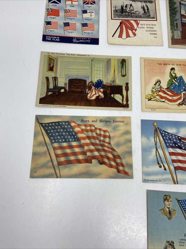 Lot of 12 Patriotic US Flag Postcards United States Patriotism 