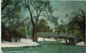 Vintage Postcard Bridge in Lincoln Park in Snow Storm Chicago Illinois 1911