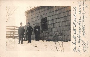 RPPC WINTER AT WESTBURY LONG ISLAND NEW YORK TO ENGLAND REAL PHOTO POSTCARD 1907