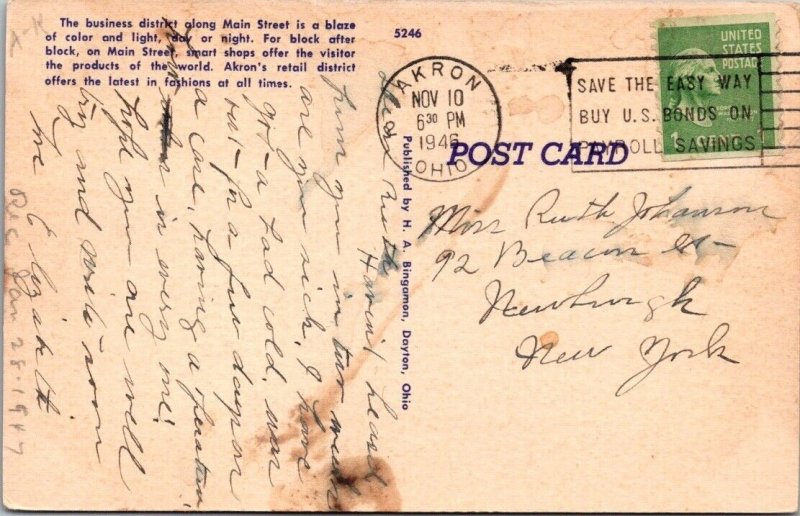 Vintage Postcard FIRST CENTRAL TOWER, AKRON, OHIO JN2