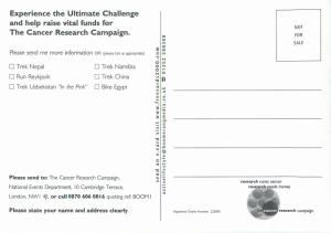 The Ultimate Challenge 2000 Cancer Research Campaign advertising postcard