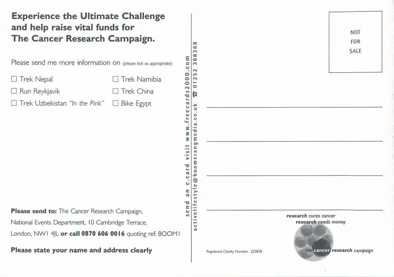 The Ultimate Challenge 2000 Cancer Research Campaign advertising postcard