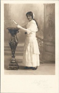 Rppc Girl Long Hair Graduate Certificate Stafford Studio Chicago Postcard U1