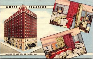 St Louis Missouri Hotel Claridge Multi View Interio Building Linen Postcard 