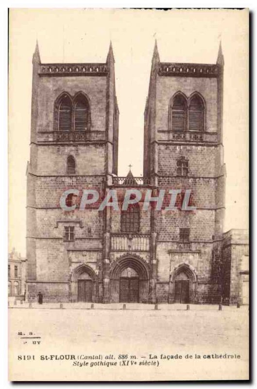 Postcard Old St Flour Cantal The front of the cathedral