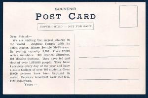 Angelus Temple Los Angeles California unused c1939