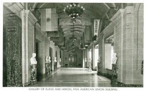 Vintage Postcard 1940 Gallery Of Flags & Heroes Pan American Union Building WA