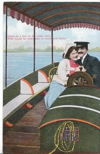 Romance Postcard - Man and Lady Sitting on Boat - On The Ocean Wave    A9539