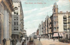 MAIN STREET LOS ANGELES CALIFORNIA TO NEW ZEALAND POSTCARD 1908