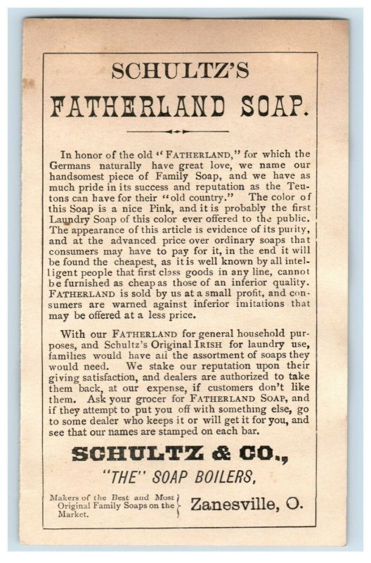 1870's Schultz Vaterland Fatherland Soap German Girl Zanesville OH P168