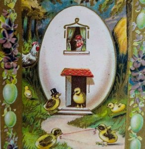 Easter Postcard Humanized Chicks Living In Giant Egg House Fantasy Germany 2142