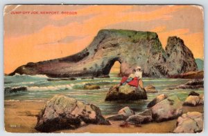 1910's JUMP OFF JOE ROCK FORMATION NEWPORT OREGON ANTIQUE POSTCARD