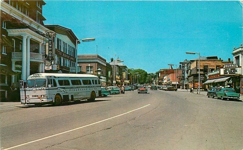 Newport Vermont 1960s Main Street bus autos Richardson Teich Postcard 21-8538