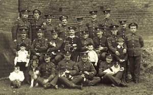 British Soldiers With Children And Their Dogs, Real Photo Postcard