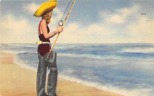 Girl in Fishing Waders at the Beach Fishing Unused 