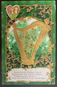 Vintage Victorian Postcard 1910  St. Patrick's Day - Erin's Golden Harp