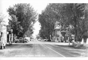 Grass Valley Oregon~Street Scene-Gas Station-Motel-Coca Cola~1940s RPPC Postcard