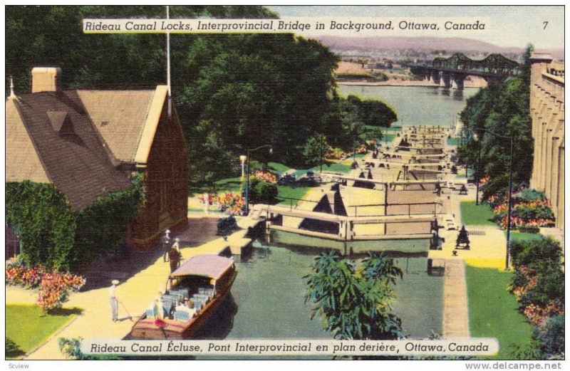 Rideau Canal Locks, Interprovincial, Bridge In Background, Ottawa, Canada, 19...