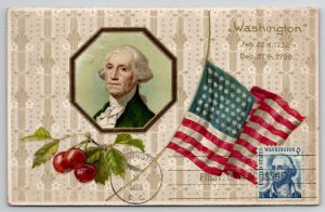 George Washington With Flag 1966 First Day of Issue Stamp c1910 Postcard Y29