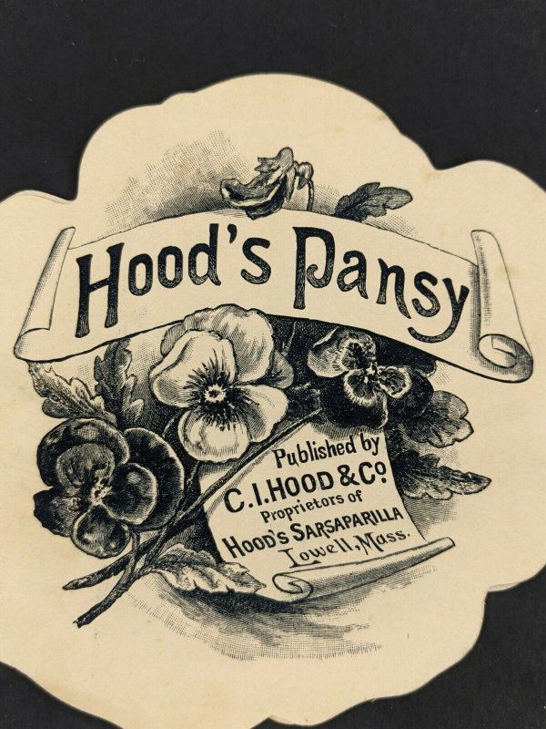 c1880s-90s C.I Hood's Pansy Sarsaparilla Booklet Trade Card Flower Quack Drug 5Q