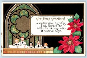 Milo Iowa IA Postcard Christmas Greetings Poinsettia Flowers Children Choir 1931