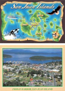 2~4'X6' Postcards  WA Washington  SAN JUAN ISLANDS MAP CARD & FRIDAY HARBOR VIEW