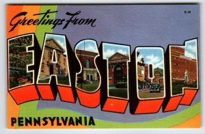 Greeting From Easton PA Large Letter Postcard Pennsylvania Linen Unused Mebane