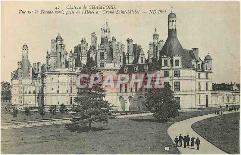 Old Postcard Chateau de Chambord View North facede taking Hotel