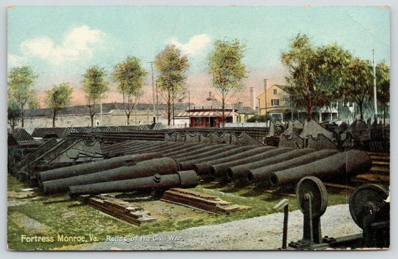 Fortress Monroe Virginia~Civil War Relics Piled Up~Cannon~Holders~Balls~c1910 