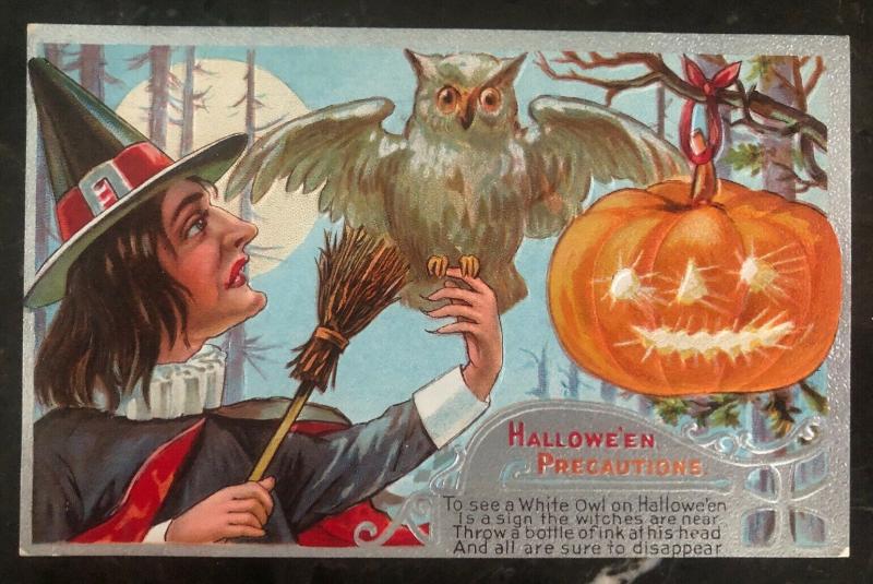 1909 Altoona PA Usa Picture Postcard PPC Cover Halloween Precautions White Owl