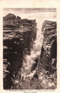 VINTAGE POSTCARD HELL'S SINKHOLE DURING A STORM LES SABLES D'OLONNE MAILED 1916