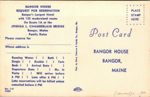 Vtg 1950s Bangor House Hotel Bangor Maine ME Unused Chrome Postcard