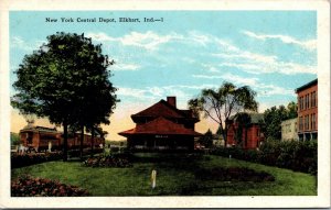 Postcard New York Central Railroad Depot in Elkhart, Indiana~132954