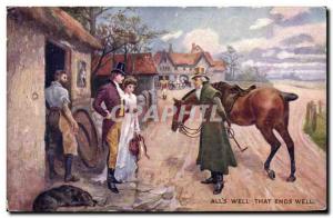 Postcard Old Dog Dogs Hunting hounds Cavalier has Alls Well that ends wqell