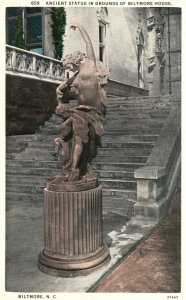 Vintage Postcard 1920's Ancient Statue Grounds of Biltmore House North Carolina