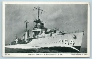 Postcard US Navy Ship USS Mahan Destroyer Traveling At High Speed WW2 AC13