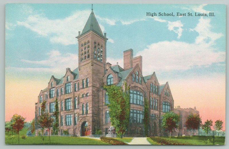 East St Louis Illinois~High School~Man Sitting Statue~c1910 