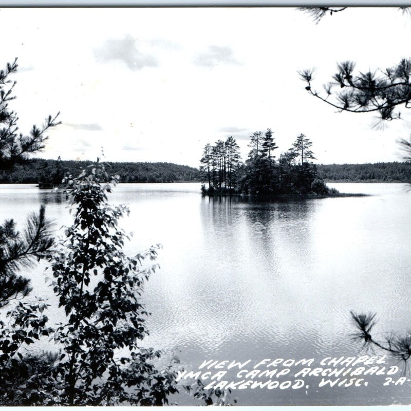 c1960s Lakewood, WI RPPC View Chapel YMCA Camp Archibald Real Photo Postcard A68