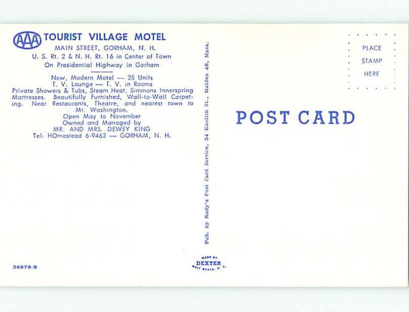 Unused Pre-1980 OLD CARS & TOURIST VILLAGE MOTEL Gorham New Hampshire NH u2392