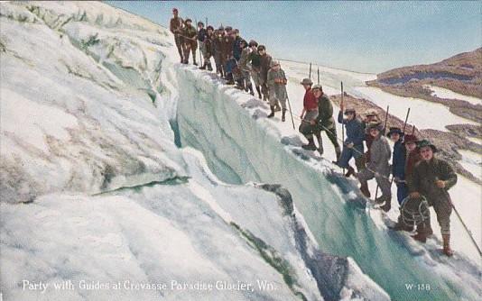 Mountain Climbing Party With Guides At Crevasse Paradise Glacier Washington