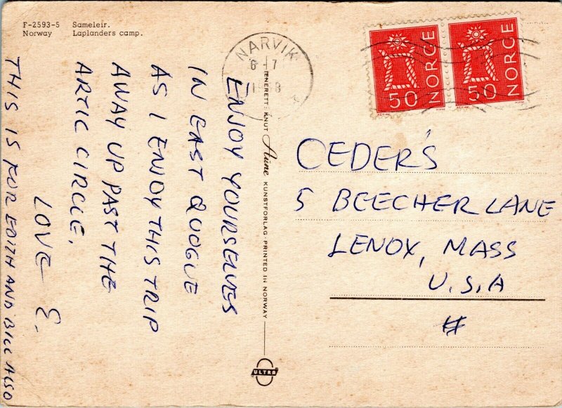 postcard Norway - Sameleir. Laplanders camp