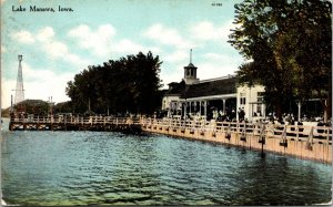 Lake Manawa People on Dock Iowa Postcard