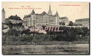 Old Postcard Pau L & # 39hotel Gassion and the old palace seen Gave Steam Train