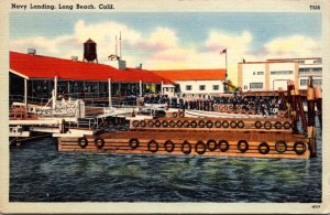 Linen Postcard Navy Landing in Long Beach, California