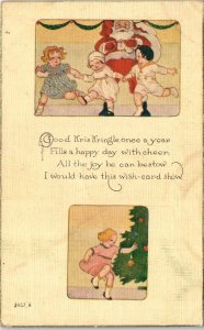 1920s Good Kris Kringle Santa Claus with Children Christmas Poem Postcard