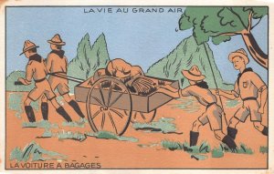 FRANCE CAMPING HIKING WAGON BOY SCOUTS POSTCARD (c. 1920s)
